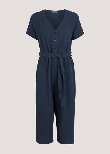 Navy Double Cloth Jumpsuit