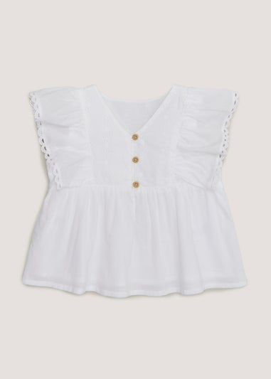 Girls White Broderie Ruffle Blouse (9mths-6yrs)