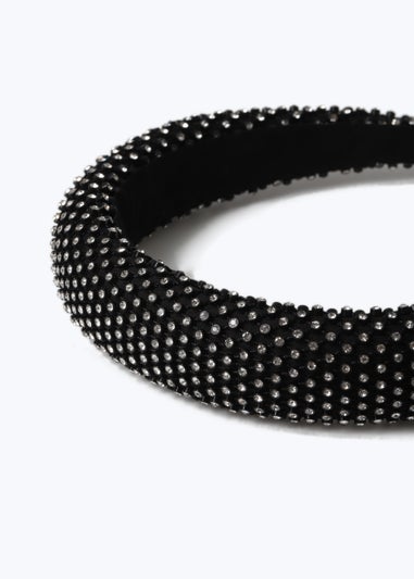 Black Rhinestone Embellished Padded Headband