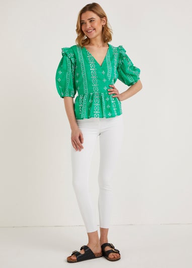 Green Schiffley Wrap Front Blouse