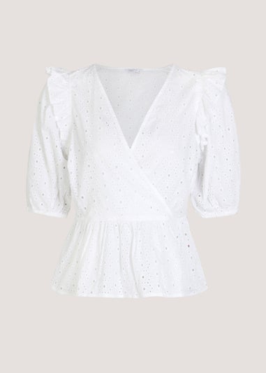 White Schiffley Wrap Front Blouse