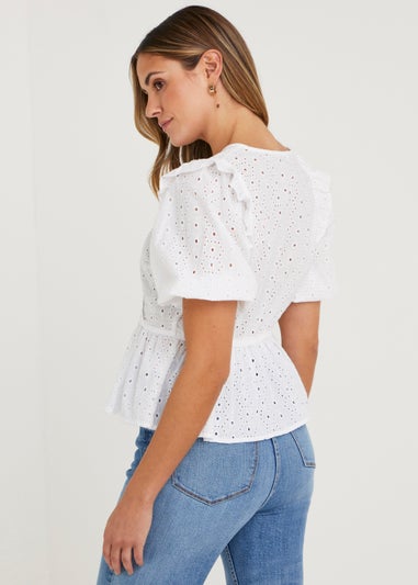 White Schiffley Wrap Front Blouse