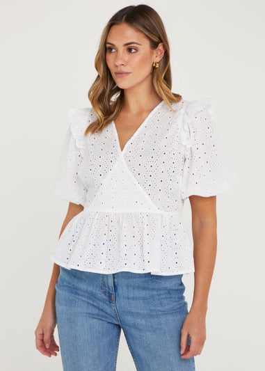 White Schiffley Wrap Front Blouse