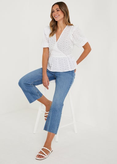 White Schiffley Wrap Front Blouse
