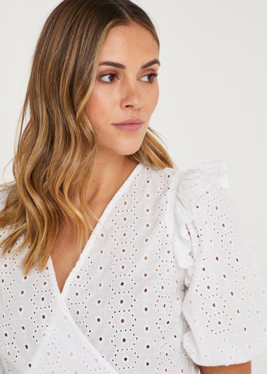 White Schiffley Wrap Front Blouse - Matalan