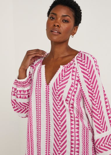 Pink Aztec V-Neck Blouse