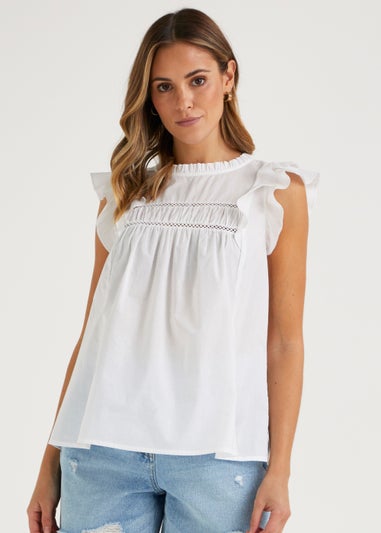 White Ladder Trim Frill Blouse