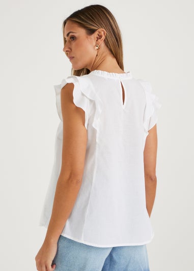 White Ladder Trim Frill Blouse