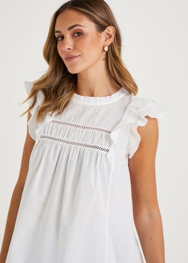 White Ladder Trim Frill Blouse