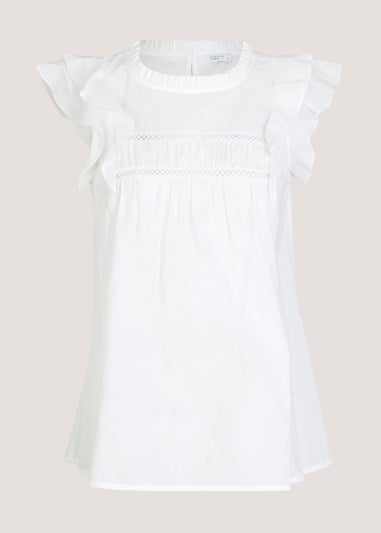 White Ladder Trim Frill Blouse