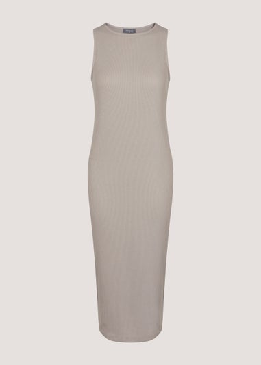 Stone Ribbed Jersey Midi Dress