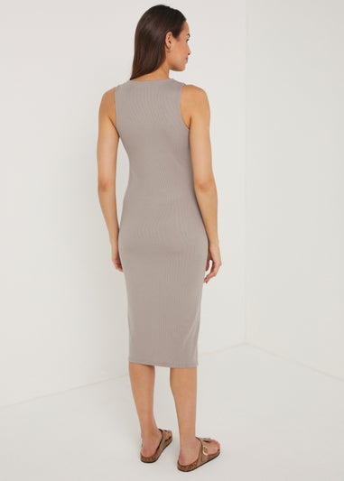 Stone Ribbed Jersey Midi Dress