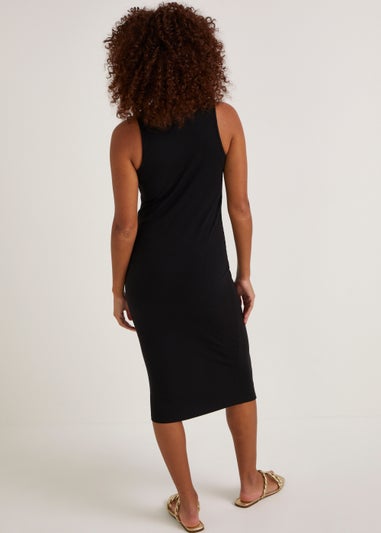 Black Racer Ribbed Jersey Midi Dress