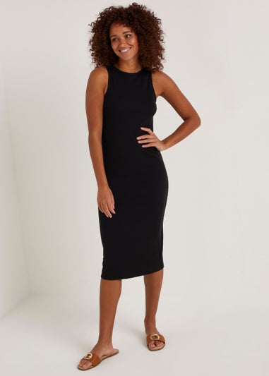 Black Racer Ribbed Jersey Midi Dress