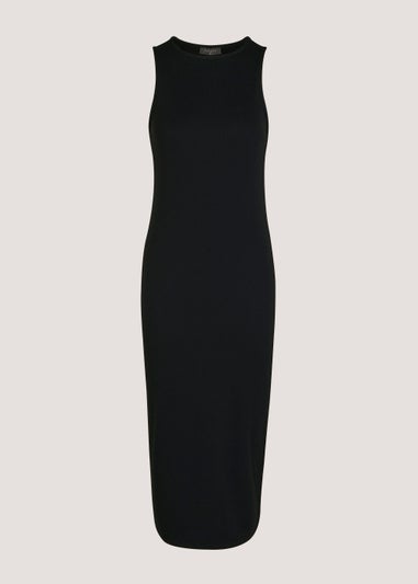 Black Racer Ribbed Jersey Midi Dress