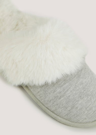 Grey Faux Fur Mule Slippers