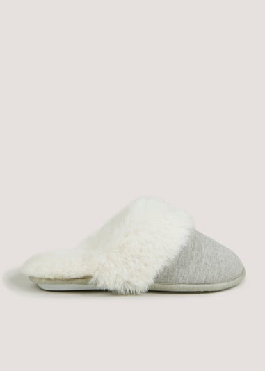 Grey Faux Fur Mule Slippers