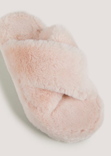 Pink Platform Cross Strap Slippers