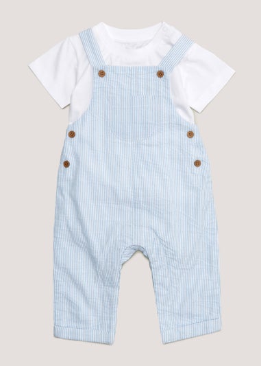 Baby Blue & White Stripe Dungarees & T-Shirt Set (Newborn-23mths)