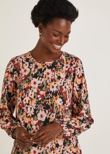 Floral Print Long Sleeve Bubble Box Top