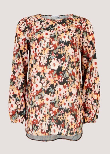 Floral Print Long Sleeve Bubble Box Top