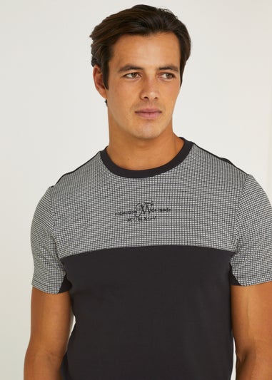 T&W Black Check Panel T-Shirt