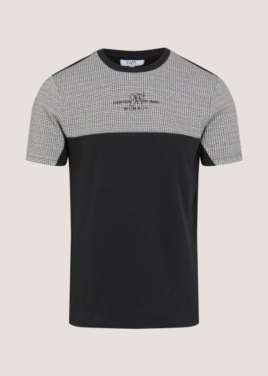 T&W Black Check Panel T-Shirt