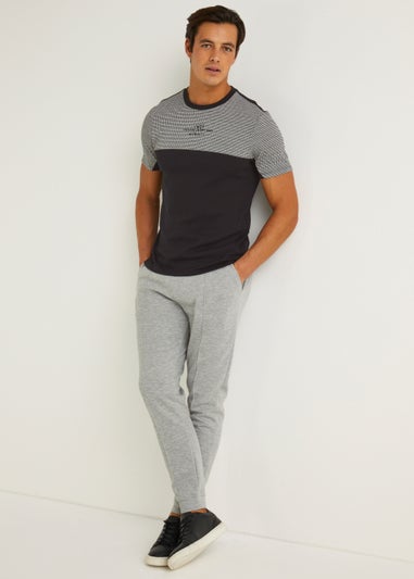 T&W Black Check Panel T-Shirt