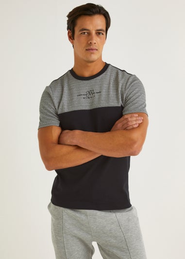 T&W Black Check Panel T-Shirt