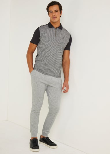 T&W Black Check Panel Polo Shirt
