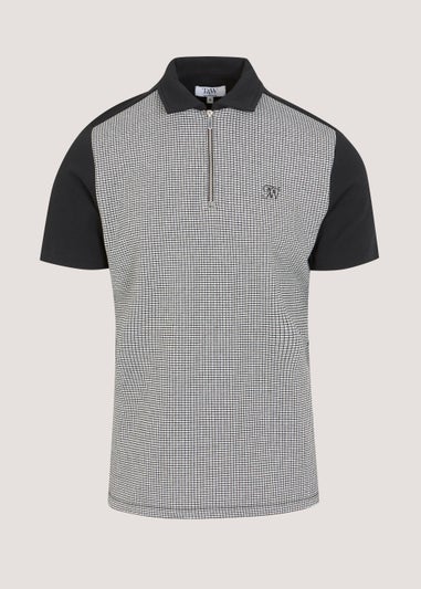 T&W Black Check Panel Polo Shirt