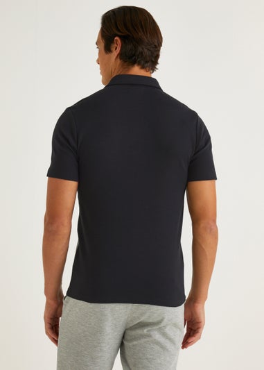 T&W Black Check Panel Polo Shirt
