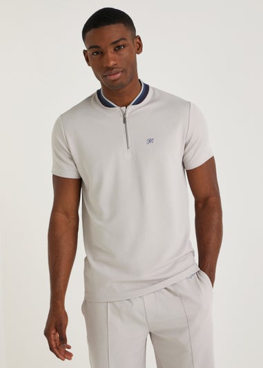 Light Grey Textured Baseball Polo Shirt