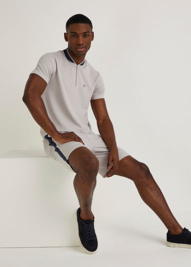 Light Grey Textured Baseball Polo Shirt