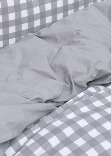 Sleepdown Grey Gingham Ruffle Duvet Cover