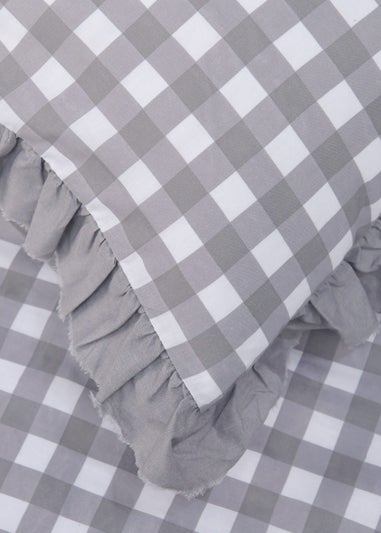 Sleepdown Grey Gingham Ruffle Duvet Cover