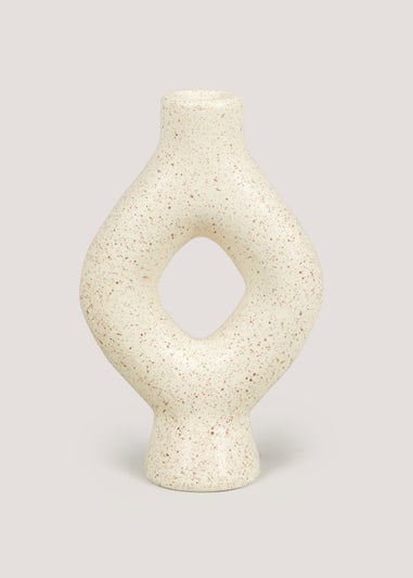 Cream Oval Speckle Candle Holder (10cm x 6cm x 16.5cm)