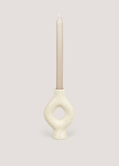 Cream Oval Speckle Candle Holder (10cm x 6cm x 16.5cm)
