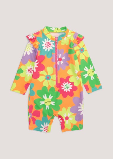 Girls Orange Oversized Floral Surf Suit (3mths-6yrs)