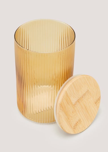 Amber Large Ribbed Glass Canister (19cm x 12cm)