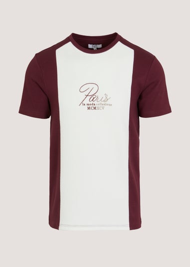 T&W Burgundy & Cream Panel T-Shirt