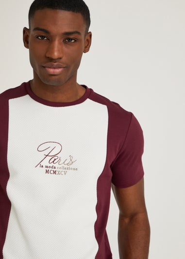 T&W Burgundy & Cream Panel T-Shirt