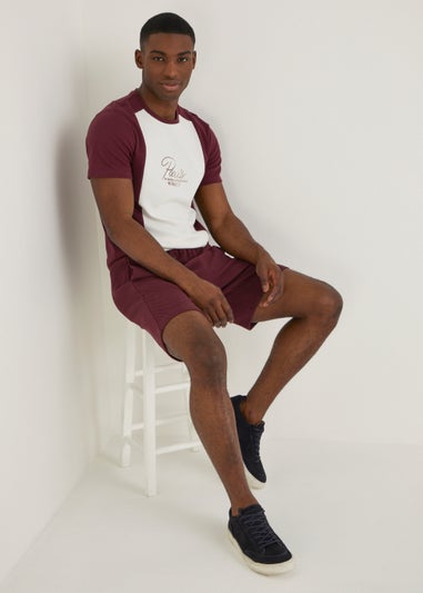 T&W Burgundy & Cream Panel T-Shirt