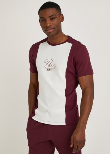 T&W Burgundy & Cream Panel T-Shirt