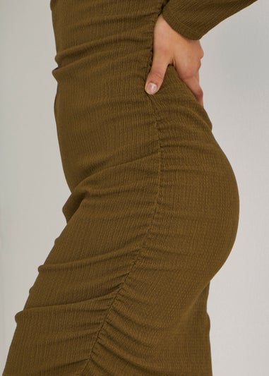 JDY Filona Khaki Ruched Long Sleeve Midi Dress