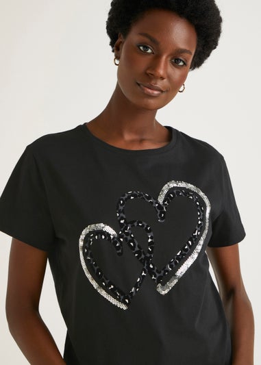 Black Animal Print Heart Top