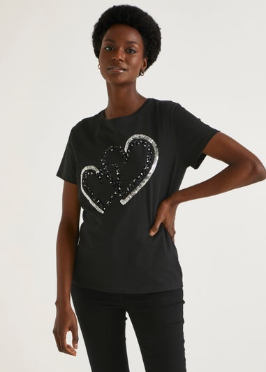 Black Animal Print Heart Top