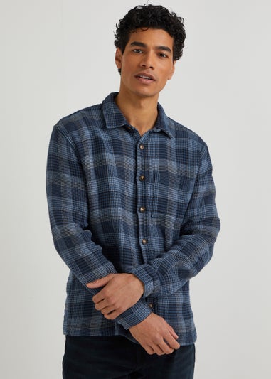 Navy Check Hoodie Overshirt Matalan