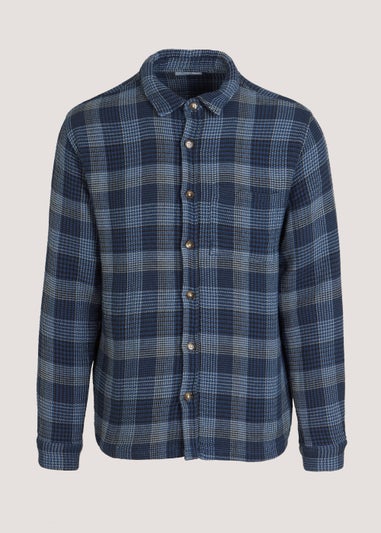 Navy Check Hoodie Overshirt