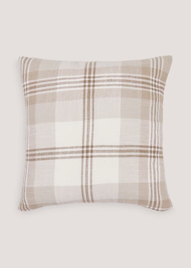 Tan Woven Check Cushion (43cm x 43cm)